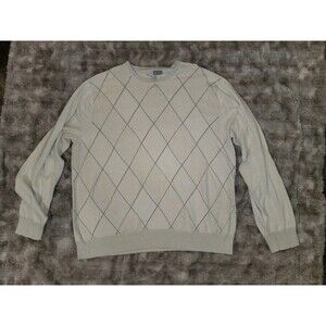 Joseph Abboud 100% Cotton Men's Argyle Sweater Size XL Cream Blue Brown